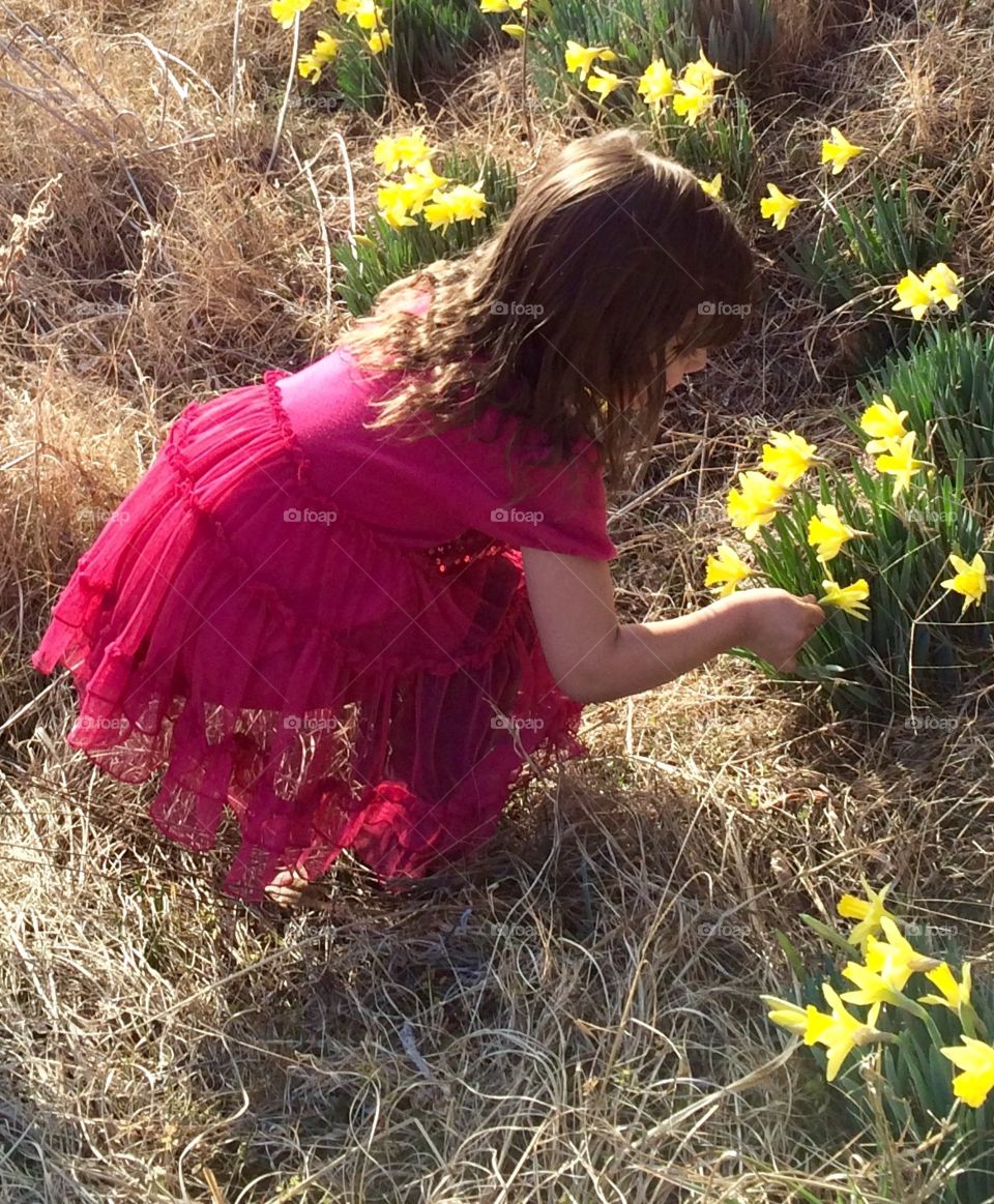 Picking spring flowers. 