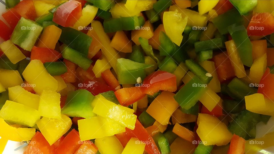 Close up of cut bell peppers.