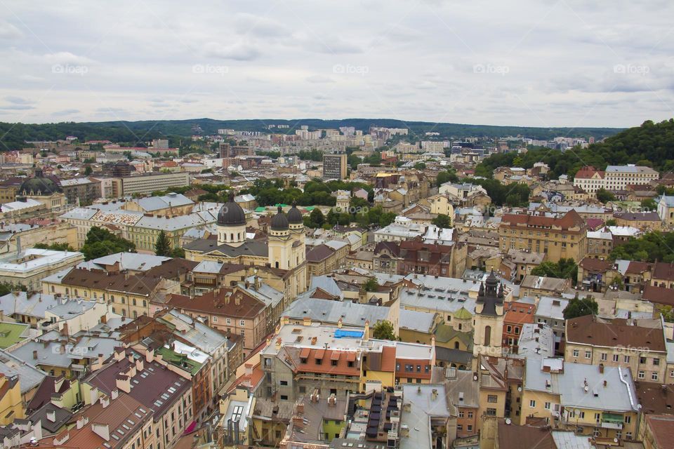 The city of Lviv in Ukraine from a bird's eye view.