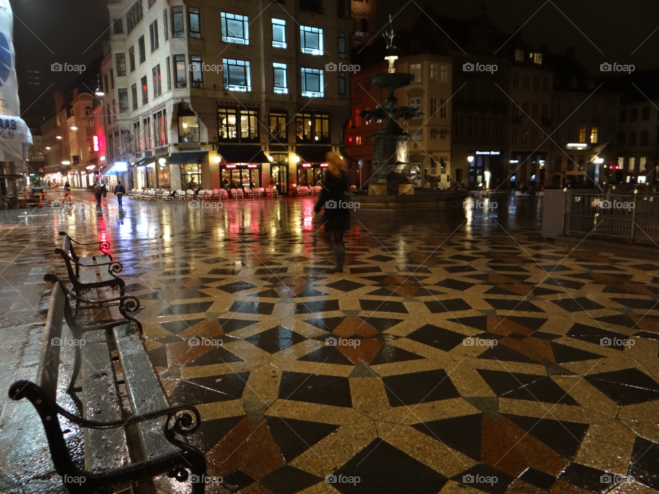 park night fountain rain by kshapley