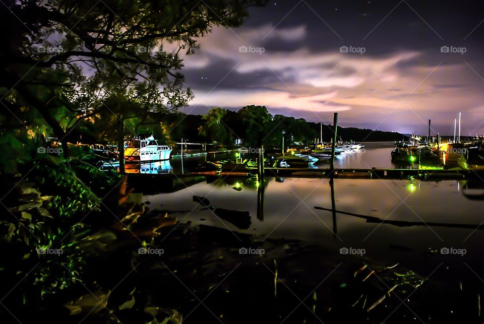 Night on the harbor . A beautiful night shot of a Hudson River harbor
