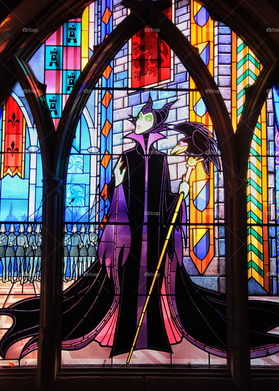 Maleficent Window. A stained glass window of Maleficent from Sleeping Beauty.