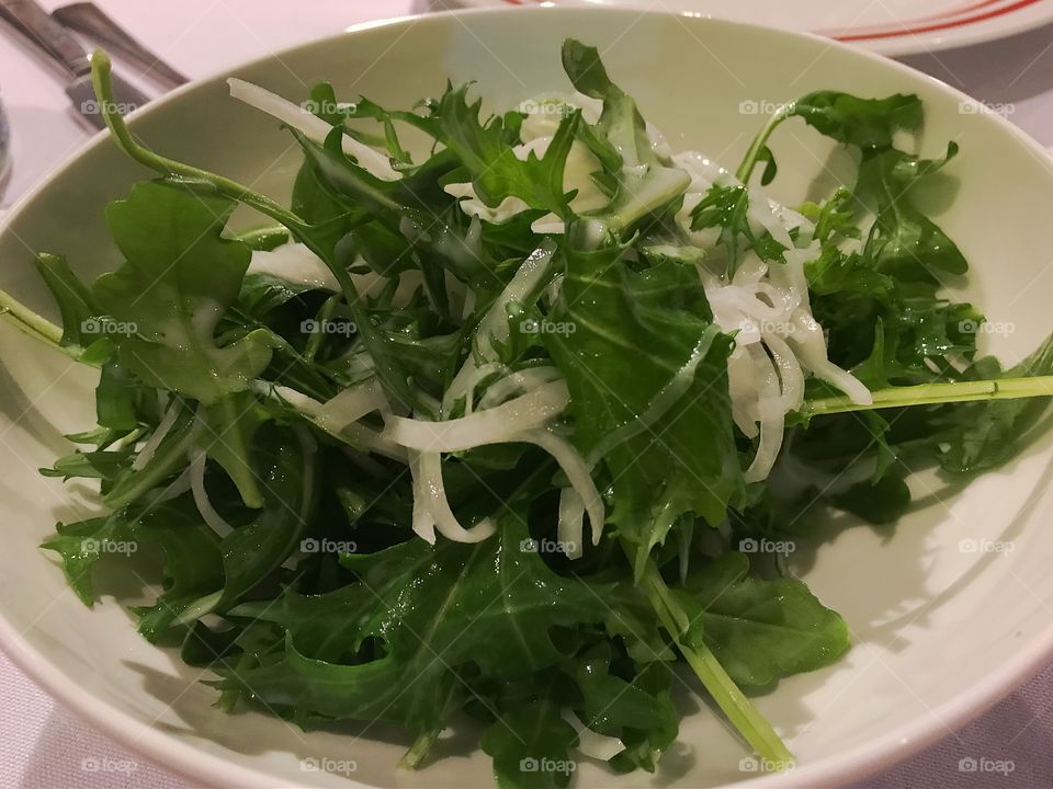 Mustard green salad closeup