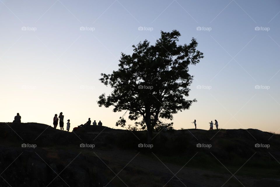 Silhouettes of people on sunset