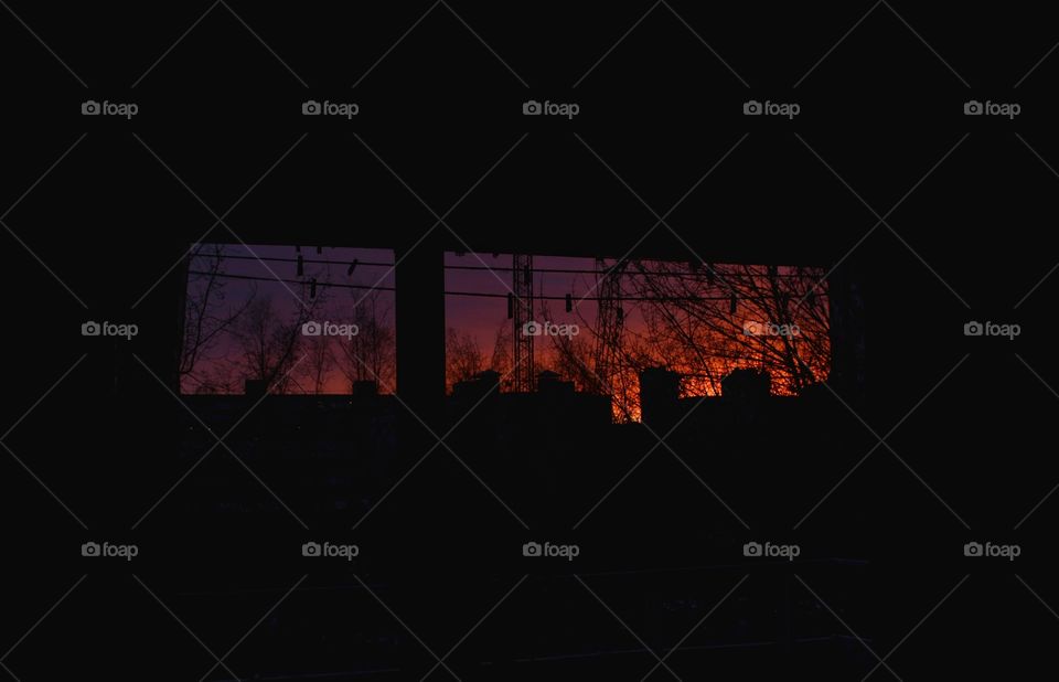 beautiful colour orange sunset window view evening dark background