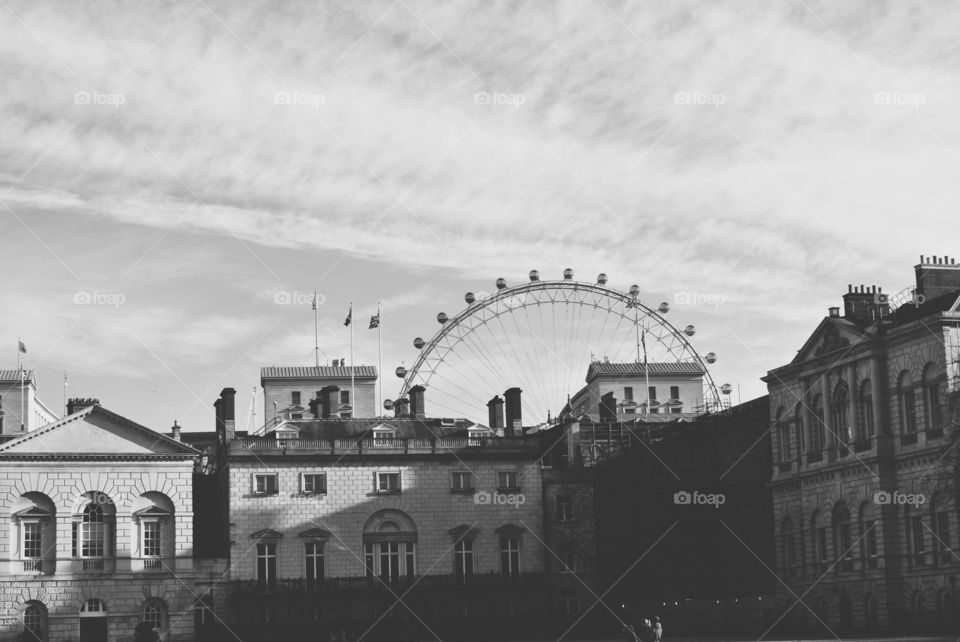 •the big london eye in black and white•