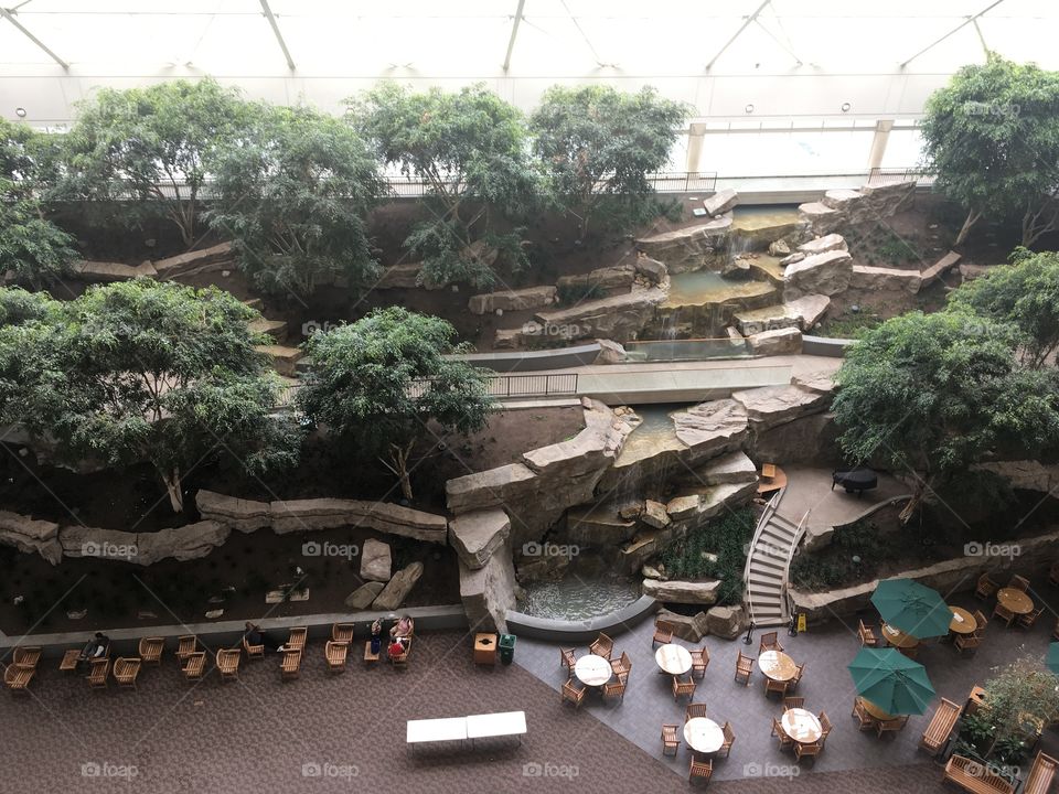 A waterfall in the middle of workplace, bringing nature inside.