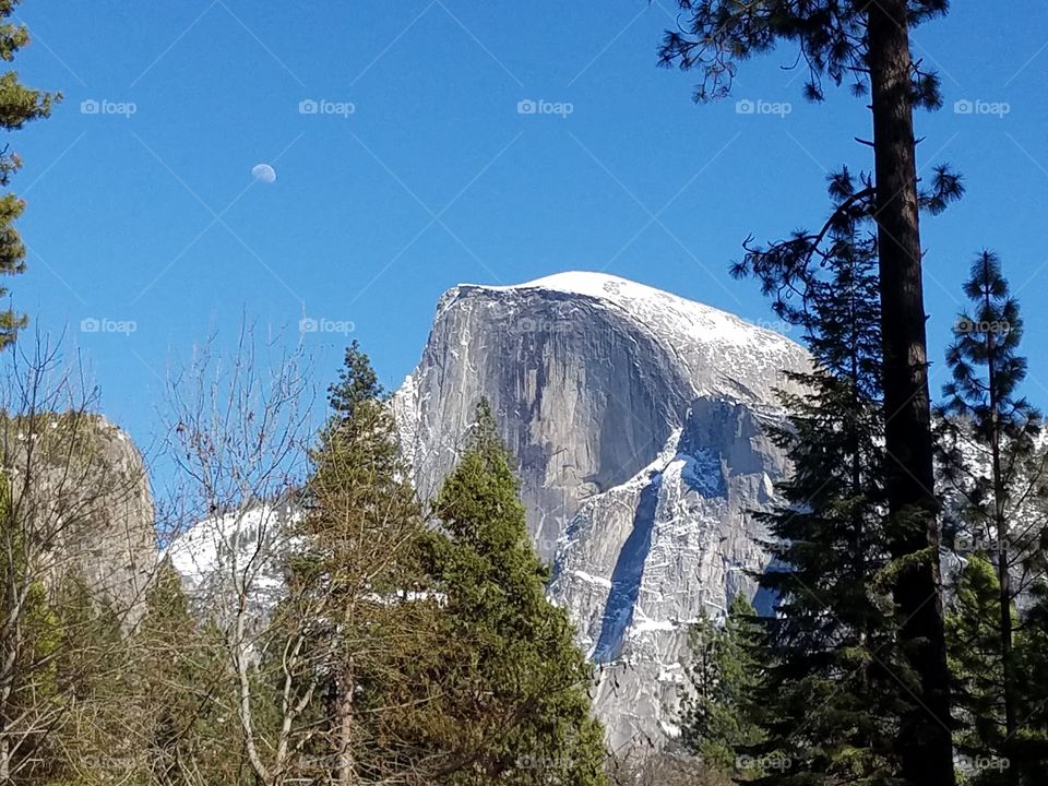half dome with moon