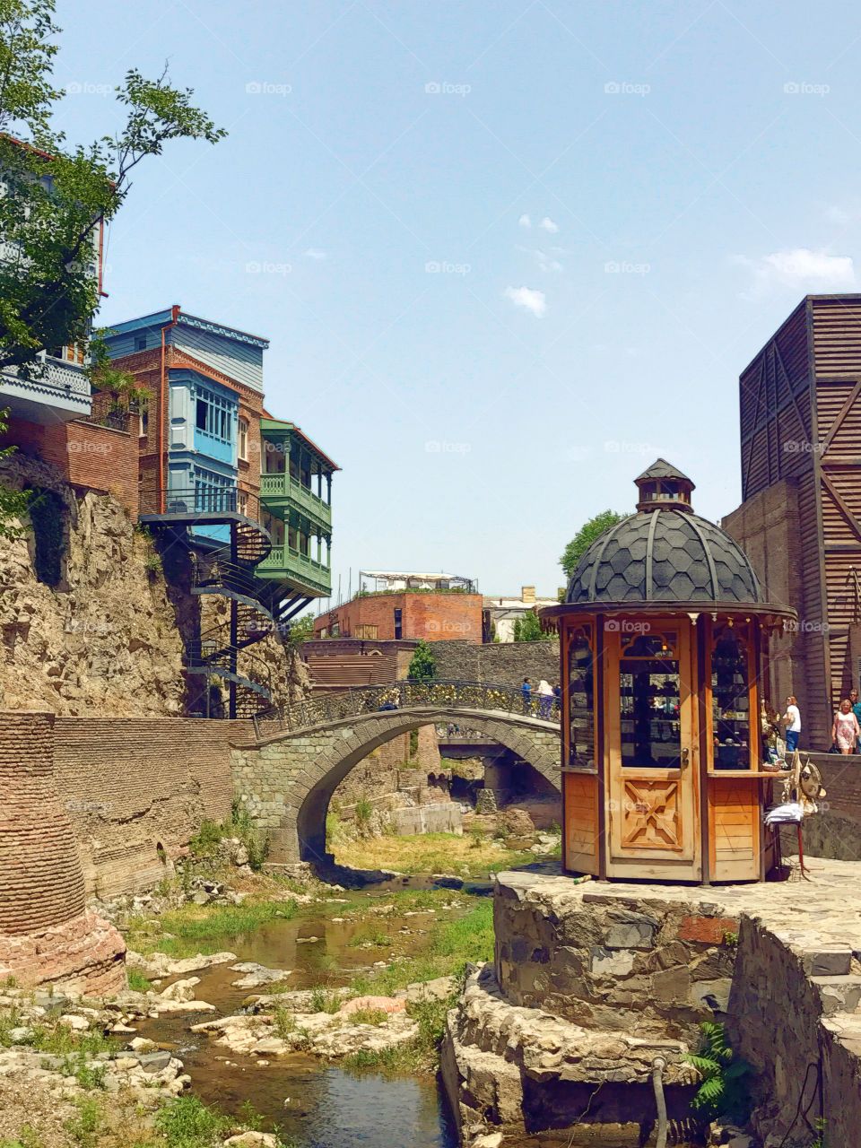 A charming street in old Tbilisi, Georgia. Mix of beautiful architecture. 