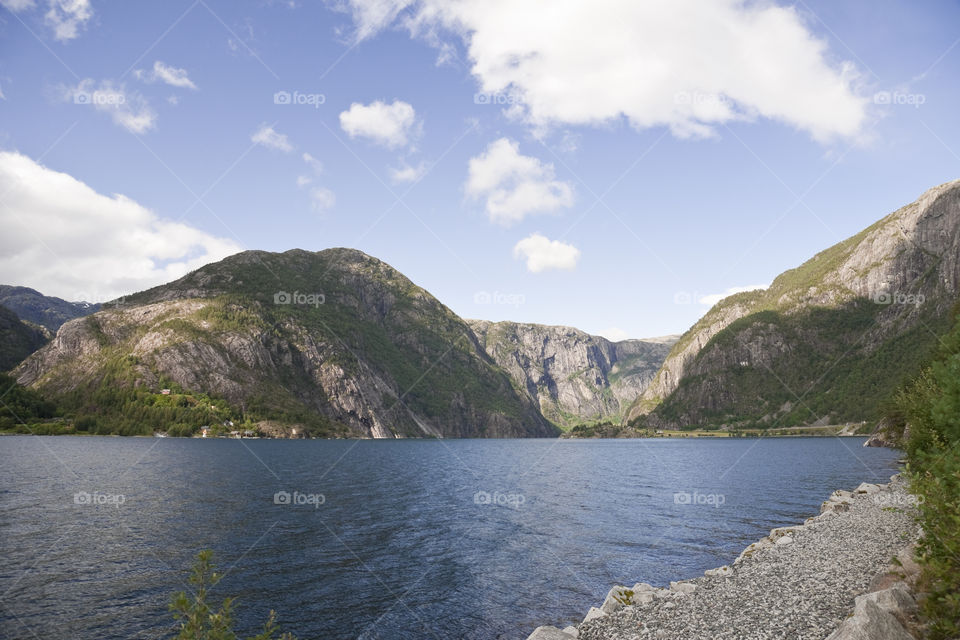 View on an Akrafjorden, near Langfoss waterfall. Region Hordaland (Hardangervidda), Norway.