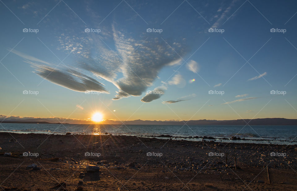 sunset in the lake argentino