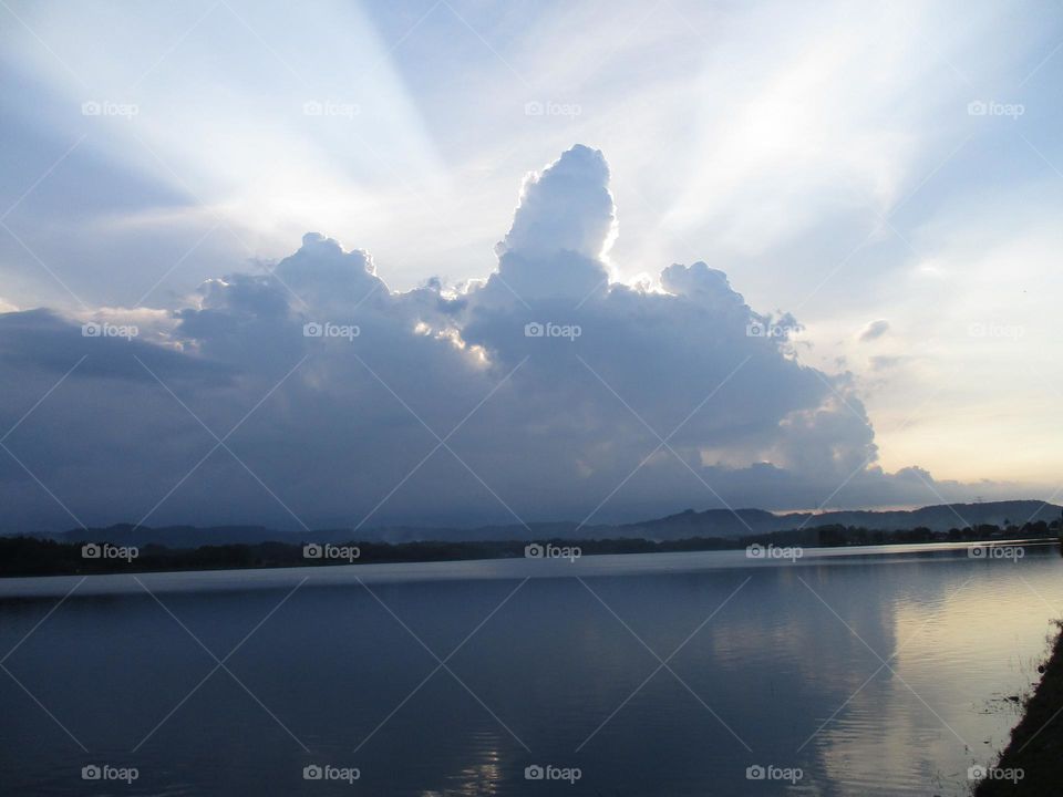 View of the lakeside in the evening