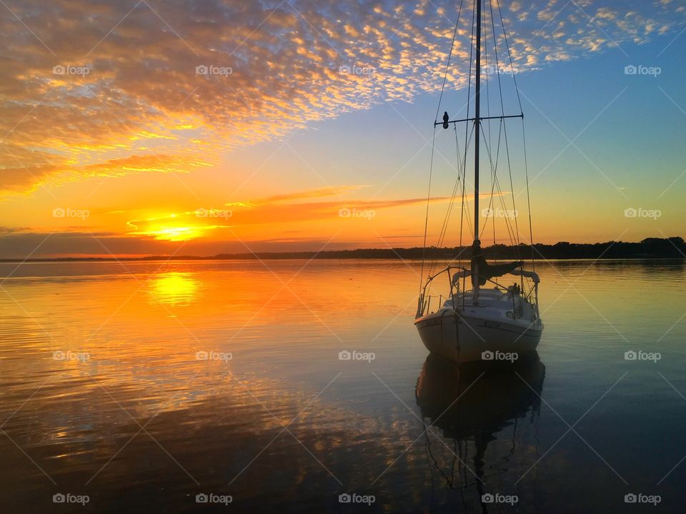 Sunset, Dawn, Water, No Person, Watercraft