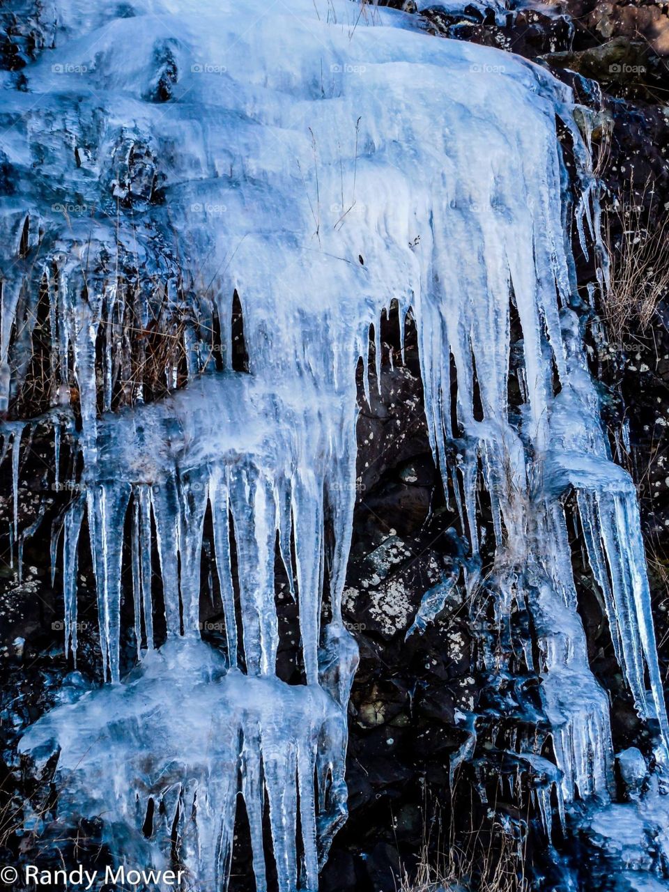 Frozen "waterfalls" in the mountains along skyline drive