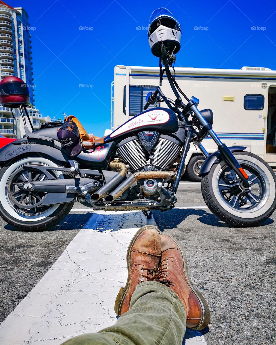 looking at my victory motorcycle while waiting for the ferry to gabriola island