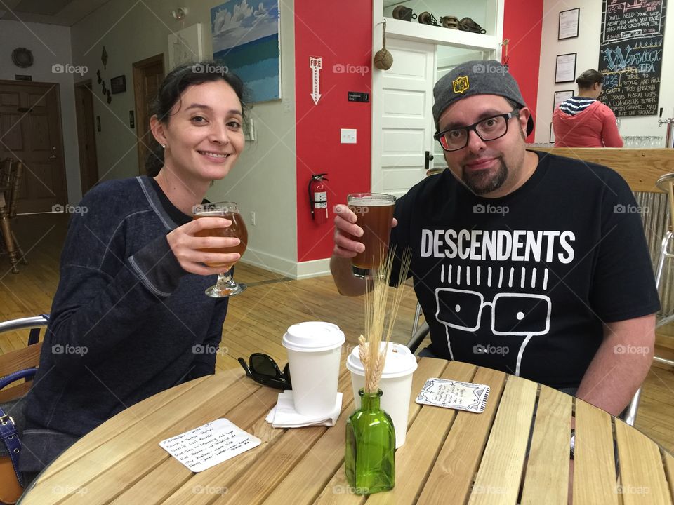 Enjoying a brew. New brewery 