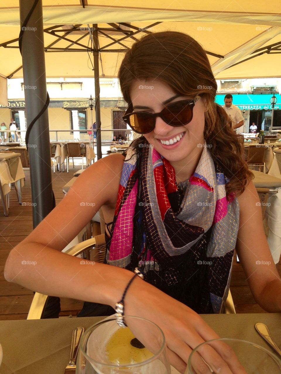 Eating lunch on the Grand Canal in Venice