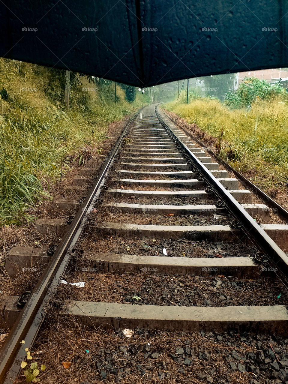 beautiful railway track at rainy days