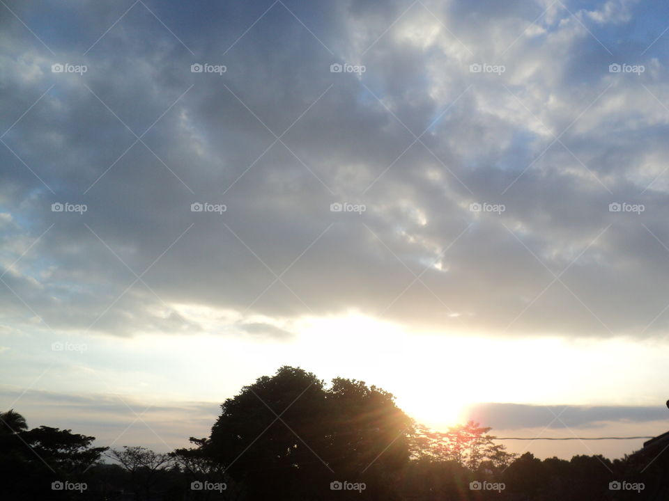 evening scenery with beautiful light and clouds