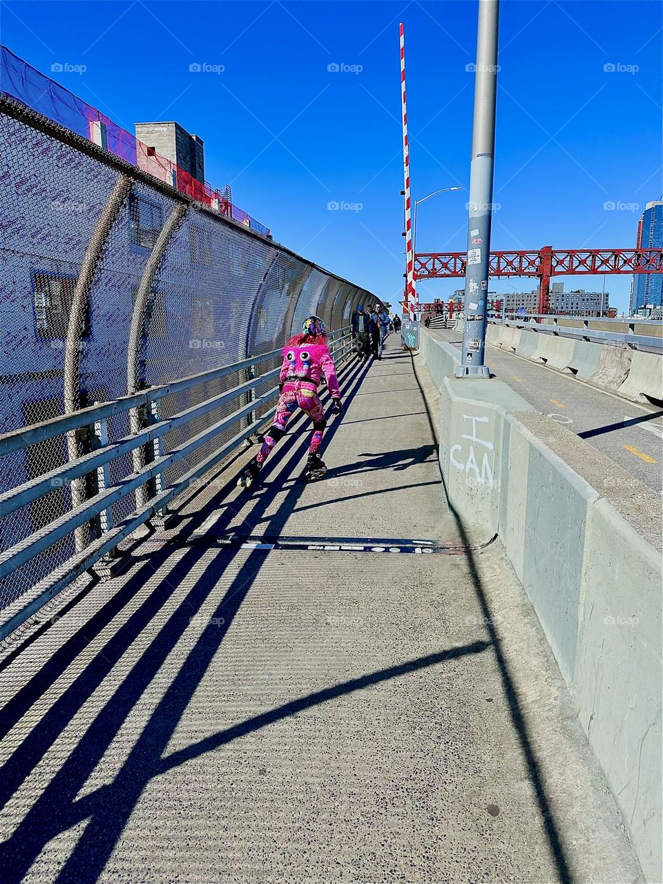 These are the pedestrian and bicycle lanes of the “Pulaski Bridge” at “Newtown Creek” that connects “Greenpoint”, Brooklyn to LIC, Queens, NY which is the direction in which we are currently heading. 2024. Hypnotic Productions