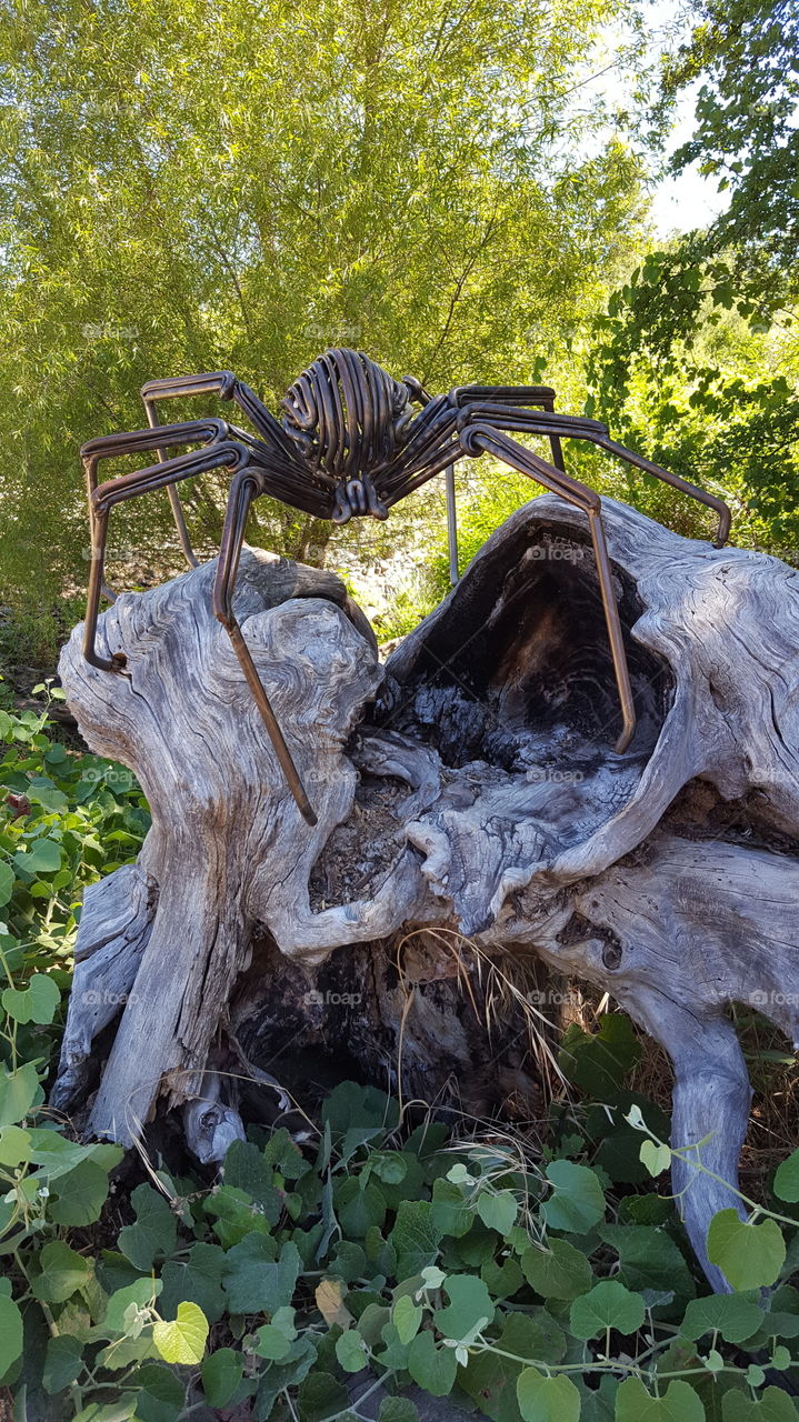 a metal sculpture at the sundial bridge park in redding, ca. I tried looking for an artist name but could not see one. The sculpture is along one of the parks paths.