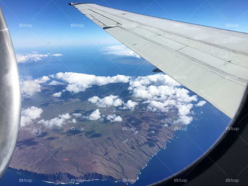 Wing of airplane from window