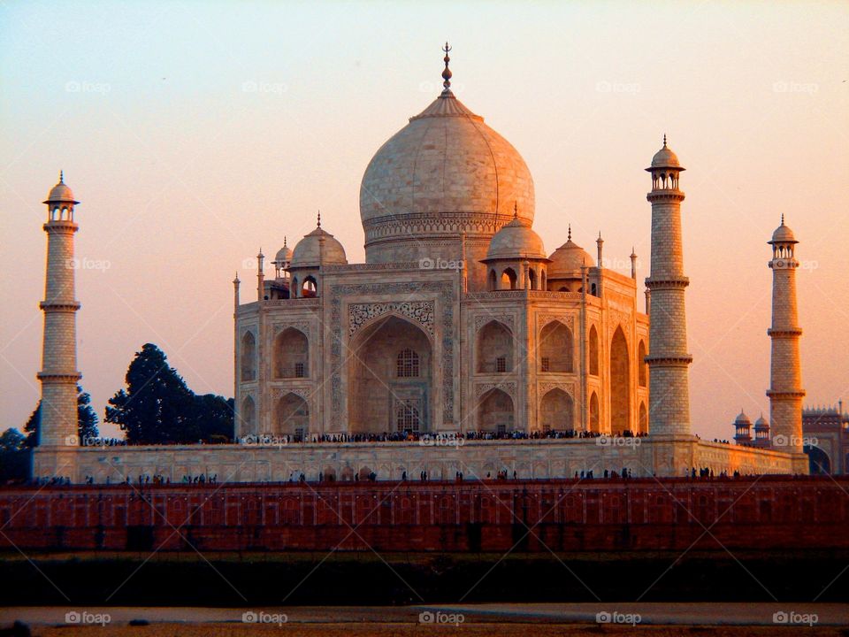 Taj Mahal. The back of the Taj Mahal, India at sunset