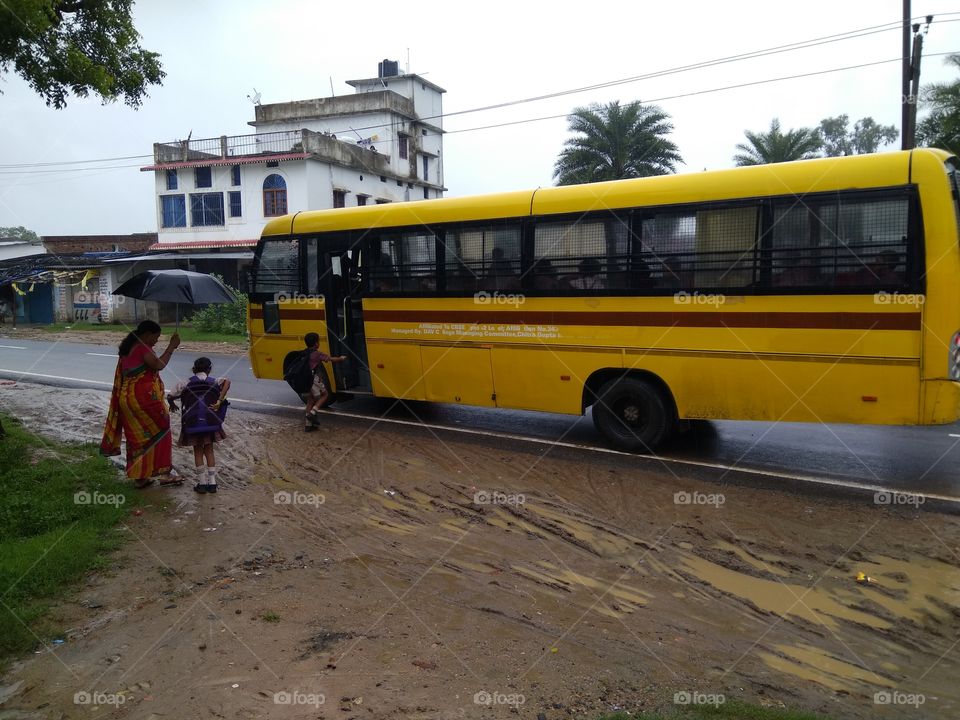 going to school in rain