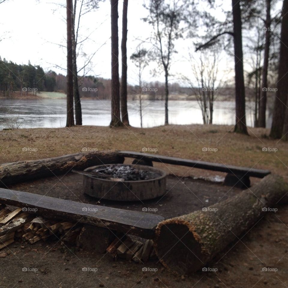 lake peaceful fireplace forrest by mernes123