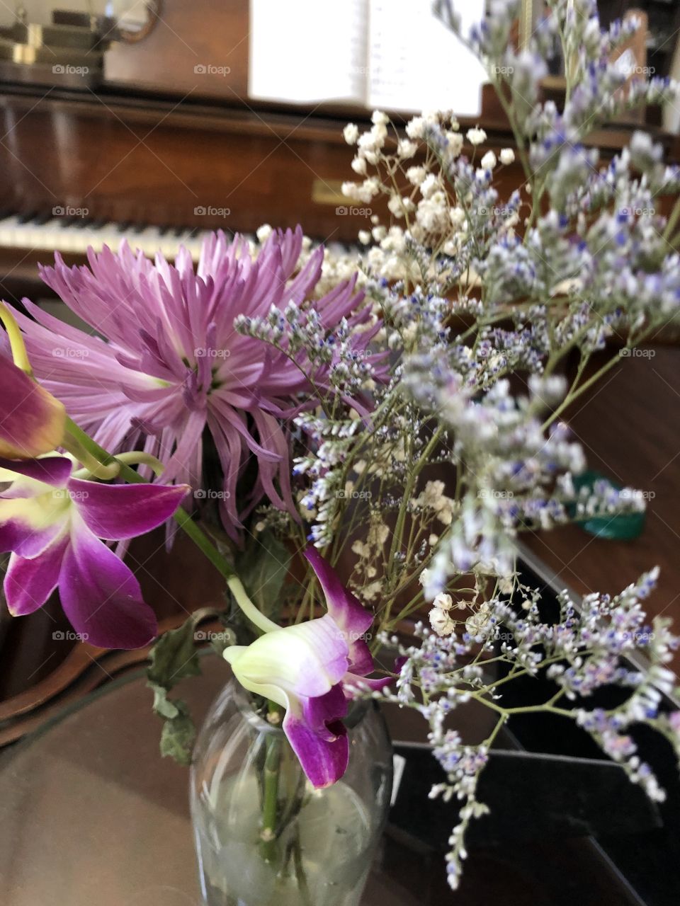 Purple flowers bouquet close up.