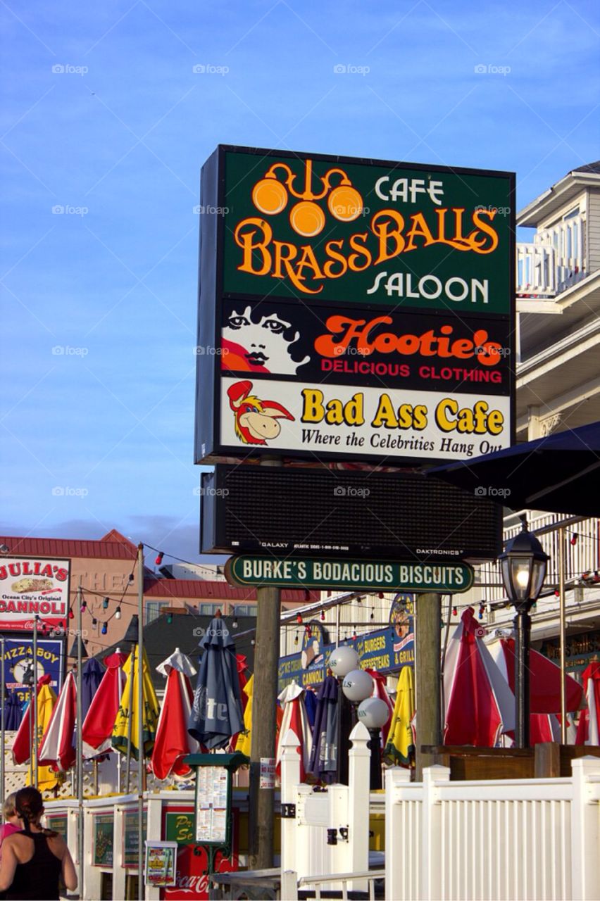 Comically named restaurants on the Ocean City, MD Boardwalk.  