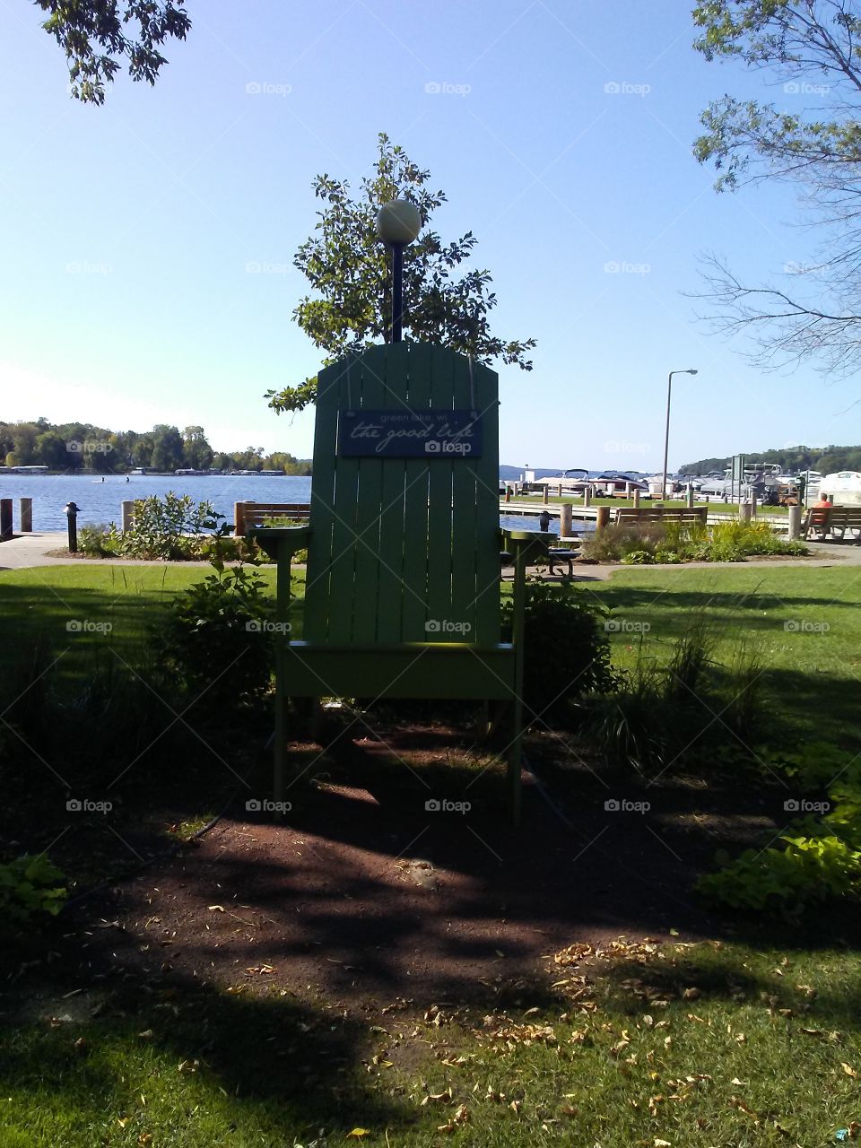 A big chair at a city park in Green Lake, Wisconsin.