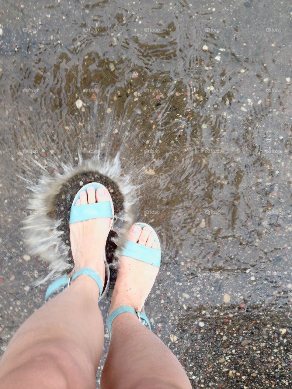 Green sandals and water splash 