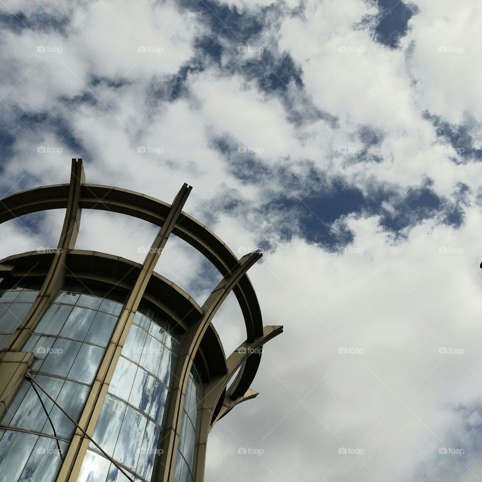 view of the building and the blue sky, seen from below