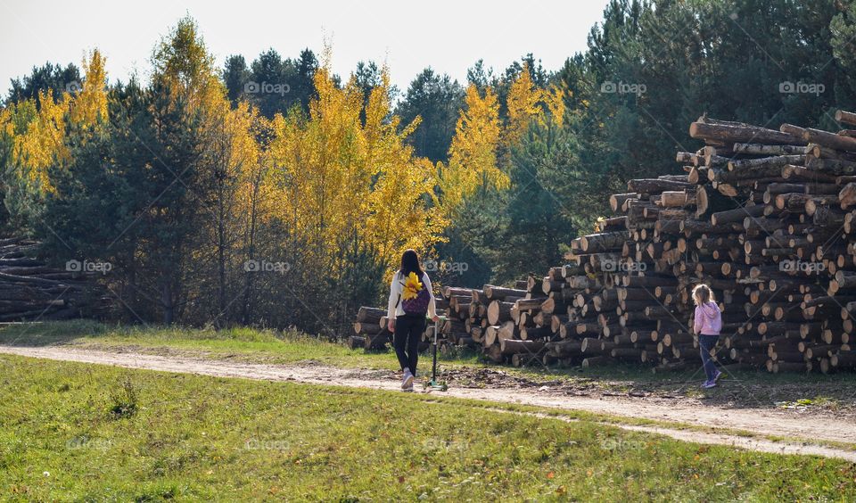 morning walking family autumn beautiful landscape