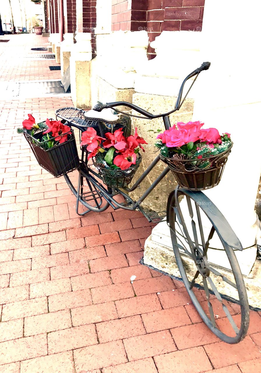 Bike with flower baskets