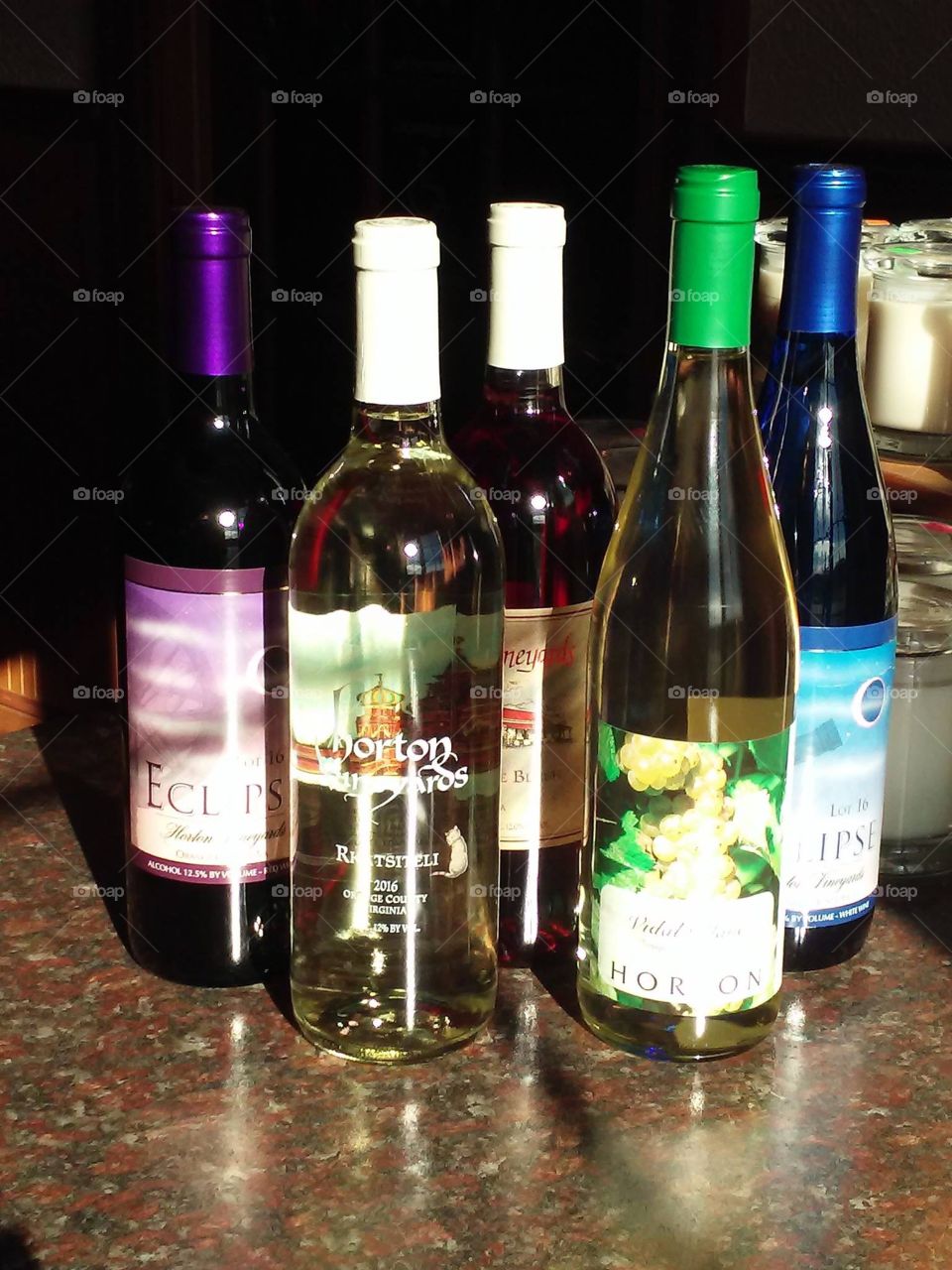Colorful bottles of wine