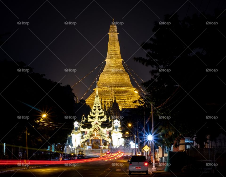 Yangon/Myanmar-Night shot of Shwedagon pagoda is the most famous and beautiful golden pagoda of Myanmar,The tourists from everywhere fall in love it at the first sight.