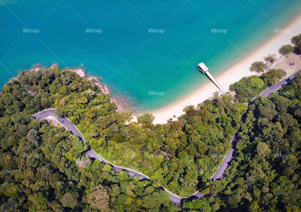 Top down aerial view of beautiful beach