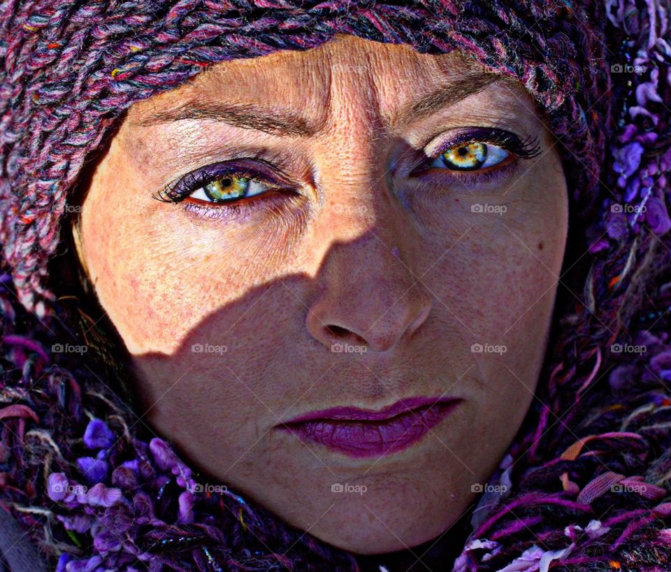 Purple scarf in fall portrait.