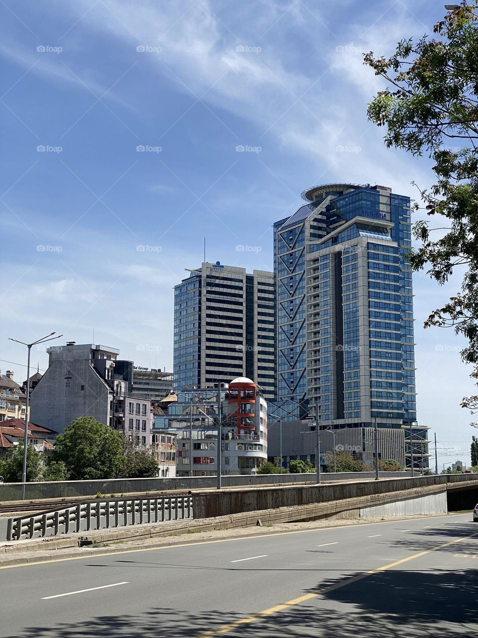 Street and buildings in Sofia, Bulgaria 