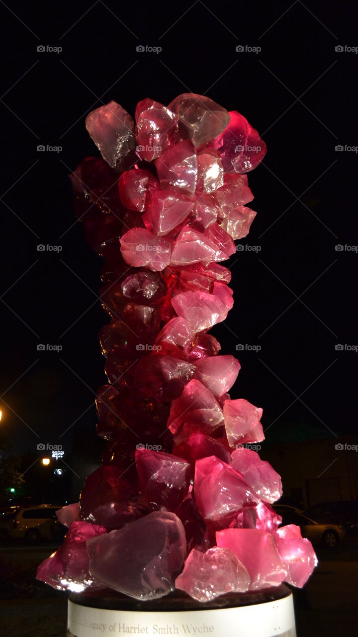 Pink Rock Statue at Night