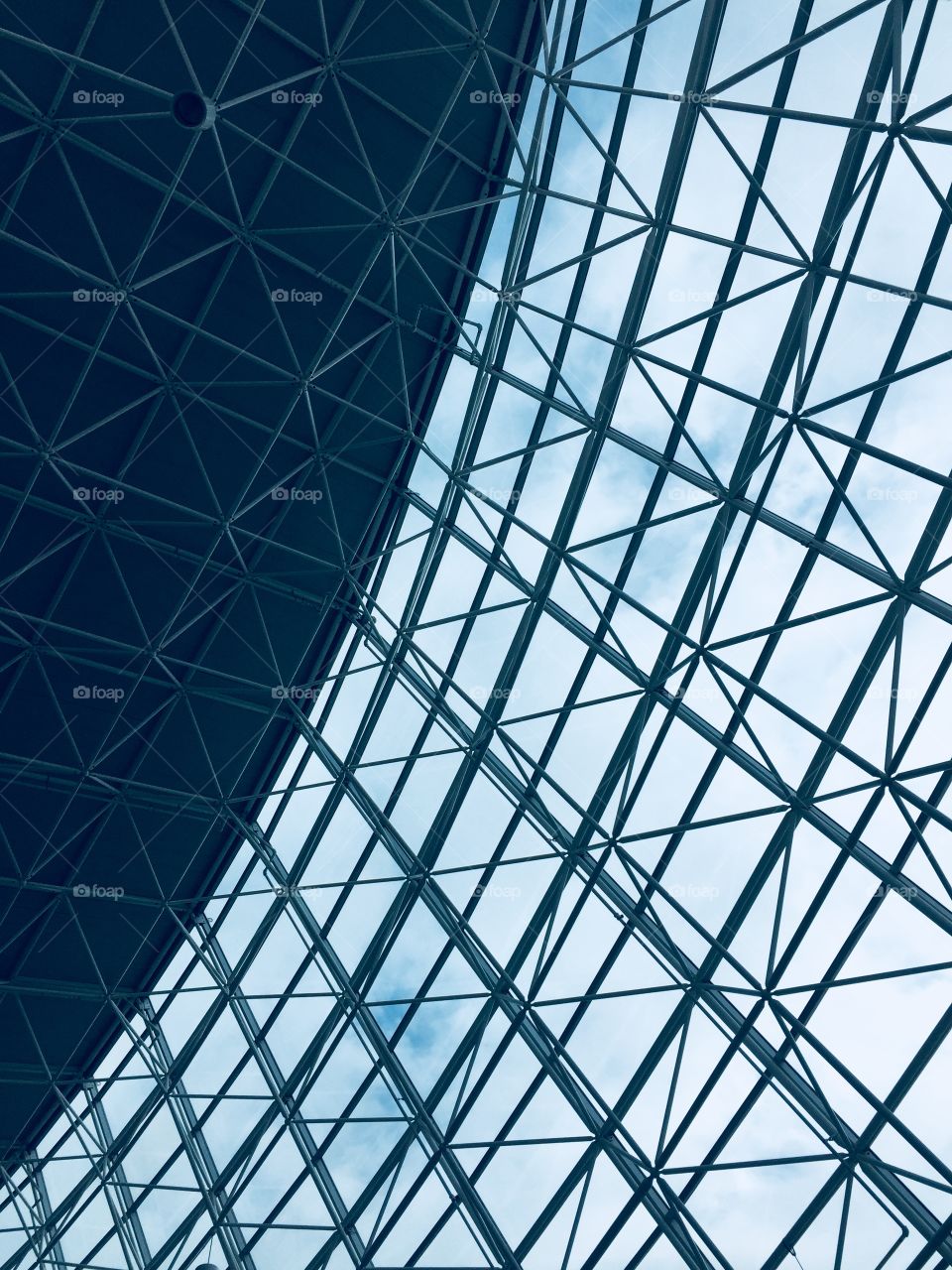 Interior view of a glass and steel structure 