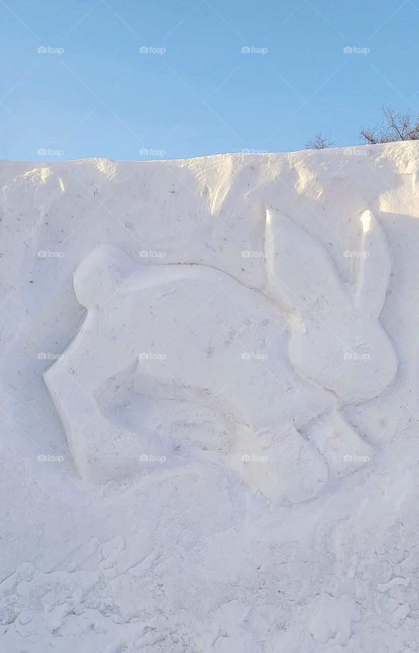 snow sculptured rabbit