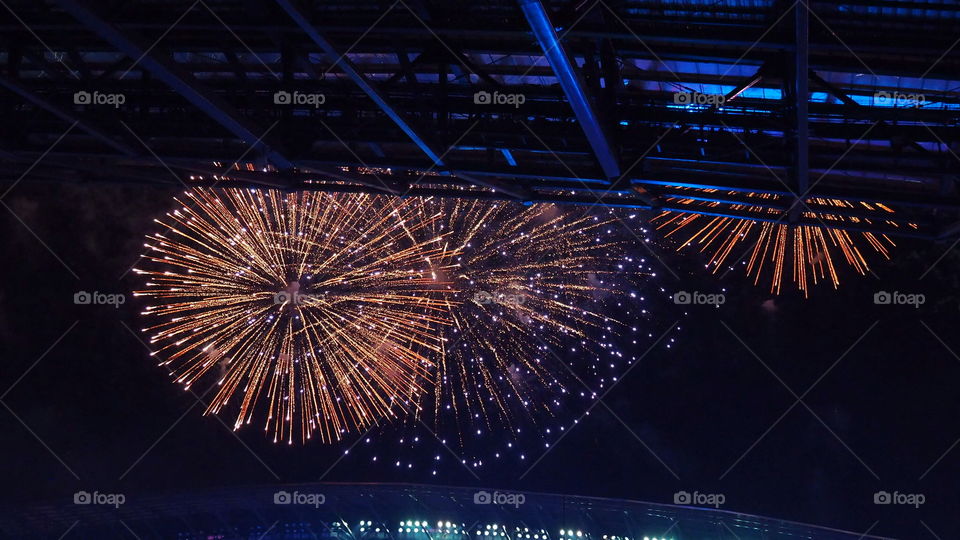 Fireworks 3. Fireworks show on 08/02/2015, at new stadium in Monterrey Nuevo Leon Mexico, soccer field BBVA 