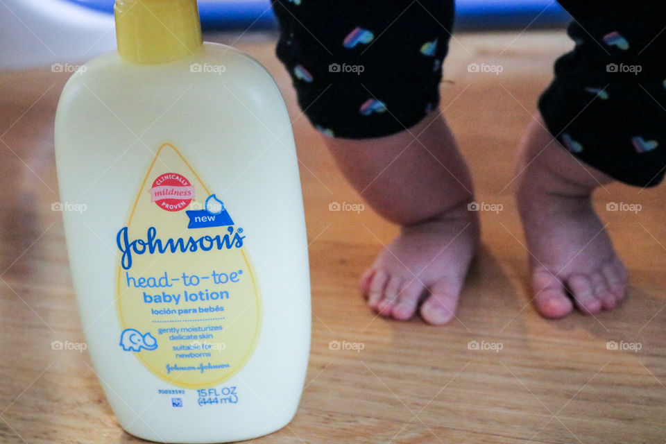 Johnson’s Baby lotion- and little toes.
