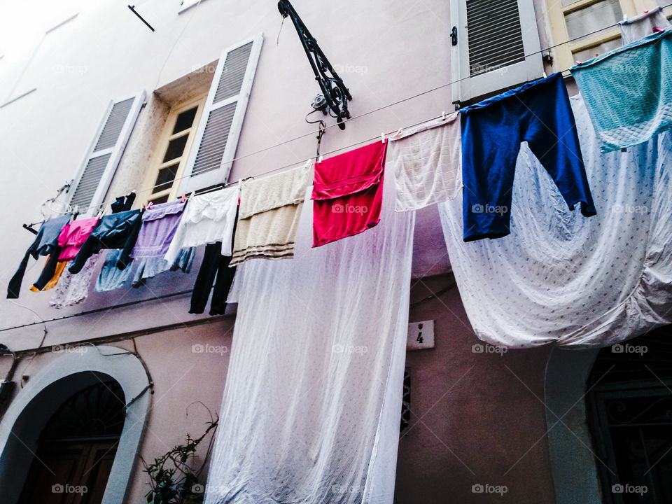 drying clothes in the old city center