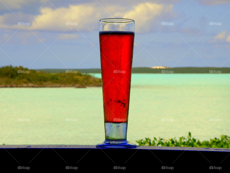 Water and Beer. Lunch at a restaurant overlooking a lagoon on Turks and Caicos.