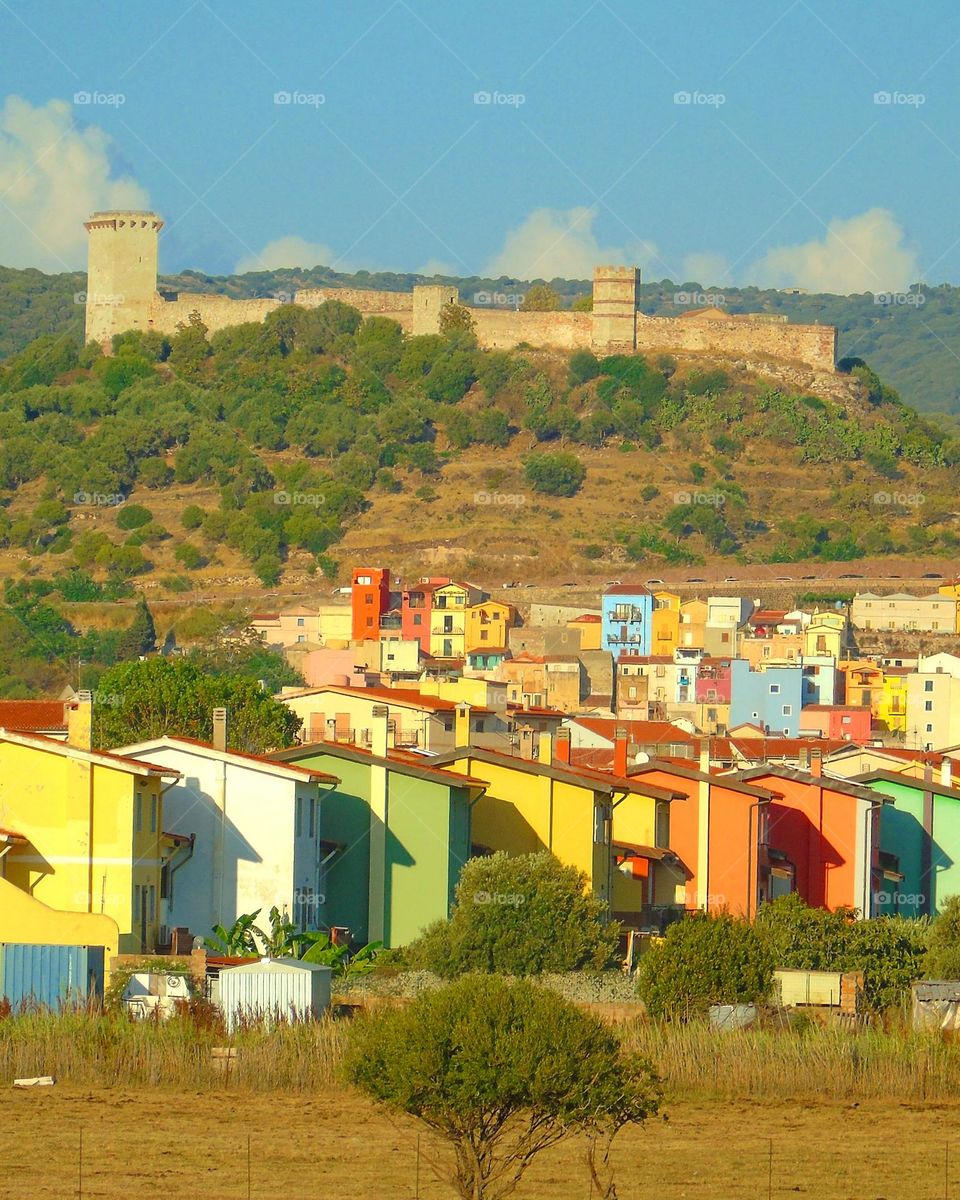 this is a shot taken on the panorama of the city of bosa in sardinia