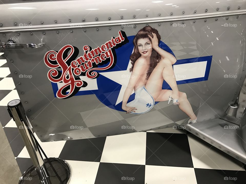 1940's Military Nose Art Pinup Girl painted on a Classic Car at Car Show 